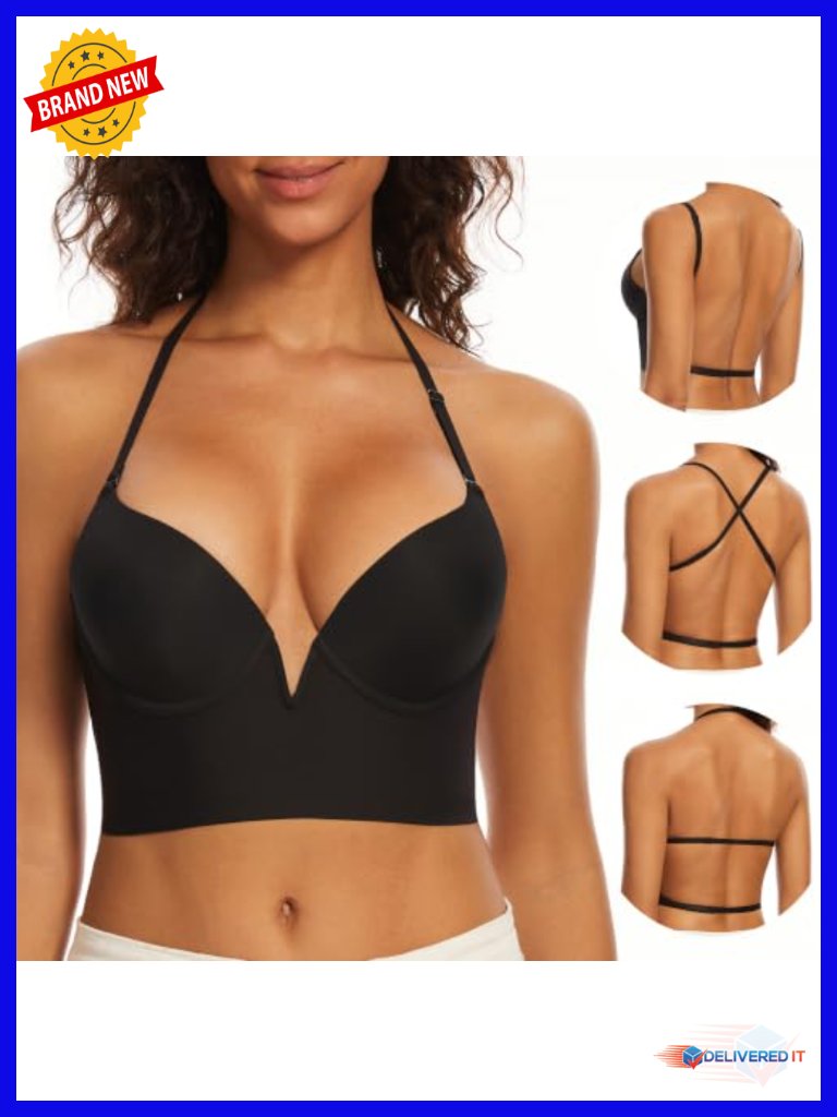Low Back Seamless Deep-V Plunge Invisible Backless Bra - Lightly Lined